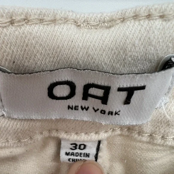 OAT New York High Rise Wide Leg Crop Pant Size 30 Stretch Cotton Natural Beige - Picture 4 of 12
